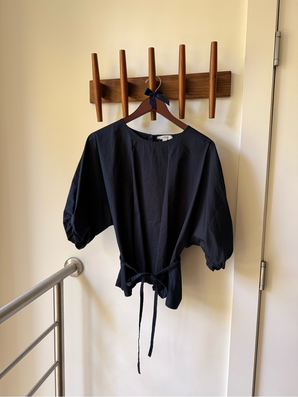 COS Black Tie-Waist Puff Sleeve Blouse